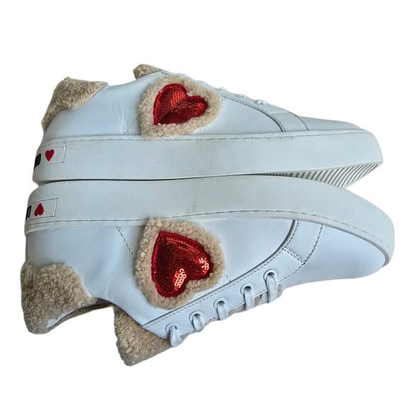 Love Moschino Sequin Heart Sneakers Size EU41 US 11 Shearling Trim White Leather - Picture 14 of 15